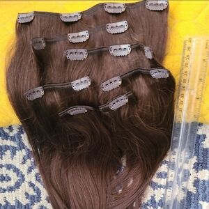 18 inch 7 pc 🍫 Chocolate Brown Color 100% Human Hair Clip in Hair Extensions